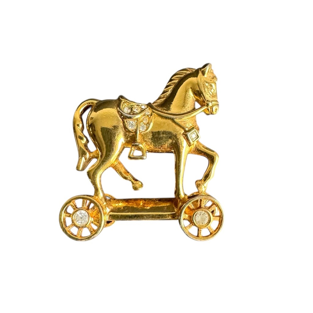Vintage Avon‎ Smithsonian Horse Brooch Toy Articulated Rolling Gold Rhinestone